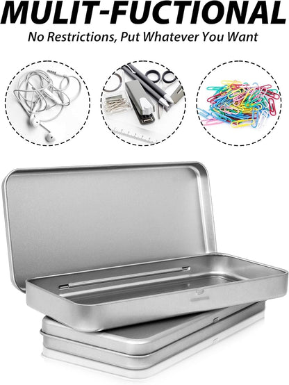 3 Pack Metal Tin Box with Lid, Rectangular Tins with Hinged Lid for Storage of Jewelry, Candies, and Crafts