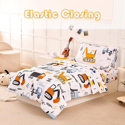 4 Sets Set Set PERFEMET Piece Boys Twin Bedding Car Printed on White Kids Comforter for Boys Reversible Cartoon