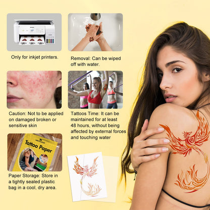 MECOLOUR Printable Temporary Tattoo Paper 8.5"X11"-5 Sets for Inkjet printer DIY Image Transfer Decal Paper for Skin, For Halloween, Celebrate Festivals, Parties, Birthday Bashes,New Year