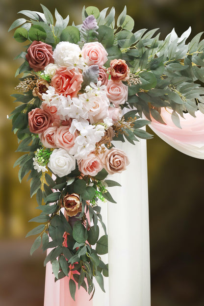 Xiomot Wedding Arch Flowers and Drape Kit (Pack of 4), 2pcs Hanging Flower Arrangement Ivory & Blush Draping Fabric Arch Decorations for Wedding Ceremony Reception