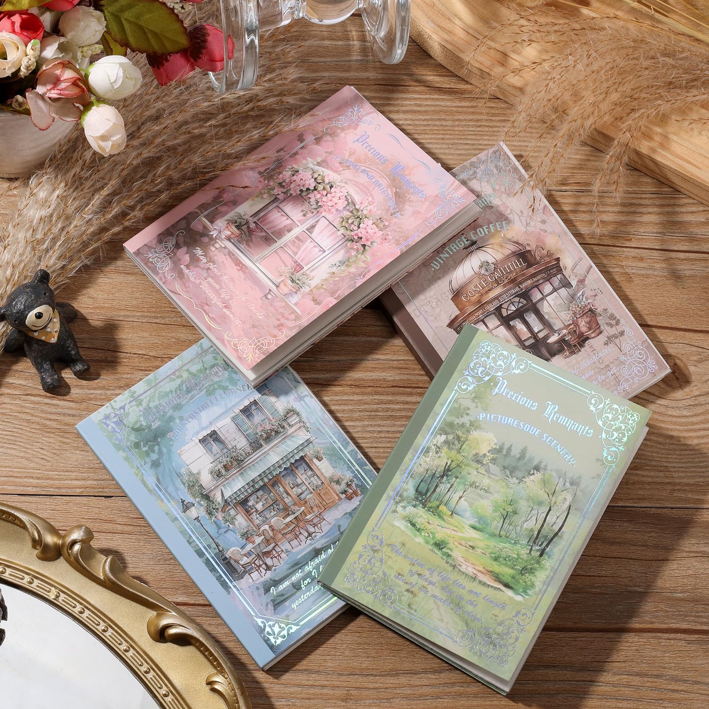 Auguro 4 Book for Garden Landscape Scrapbooking Stickers Pre-Cut 300 washi Stickers 300 PET Sticker Books for journaling Scrapbook Supplies Transparent Sticker for journaling