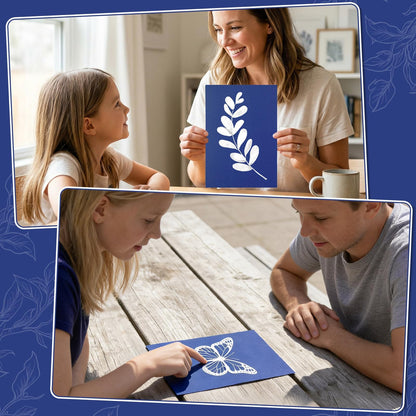 gisgfim Sun Cyanotype Printing Paper Kit A4 24 Sheets Cyanotype Papers with 1 Sheet Acrylic Panel and Manual High Sensitive Nature Solar Activated UV Sun Printing for Arts DIY Crafts Project