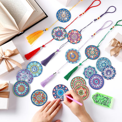 Saillong 16 Pcs Diamond Art Car Ornaments Mandala Diamond Painting Kit Ornament for Car Hanging Suncatchers Charm for Rear View Mirror Double Sided Painting Crystal Gem Garden Decoration Paint DIY Kit