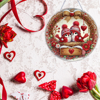 VODAPYC Valentine's Day Diamond Art Hanging Kit for Adults, DIY Double Sided Special Shaped Diamonds Art Window Pendant Ornament for Home Decor(Christmas Lovebird)