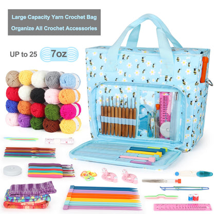 Katech Large Crochet Bag with Beginner Crochet Books, Yarn Storage Organizer Crochet Travel Bag for Crochet Hook, Knitting Accessories, Knitting Bag Crochet Tote Bag for Crochet Lover Gift