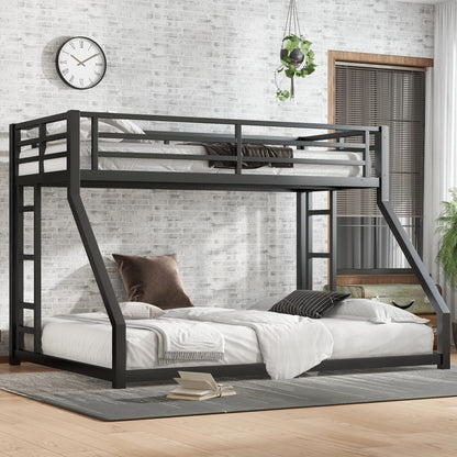 KEIKI Twin XL Over Queen Bunk Bed Metal Frame, Heavy Duty Bunk Bed with Ladder & Safety Guardrail, Noise Free, No Box Spring Needed, Space Saving Bed for Teens & Adults, Black