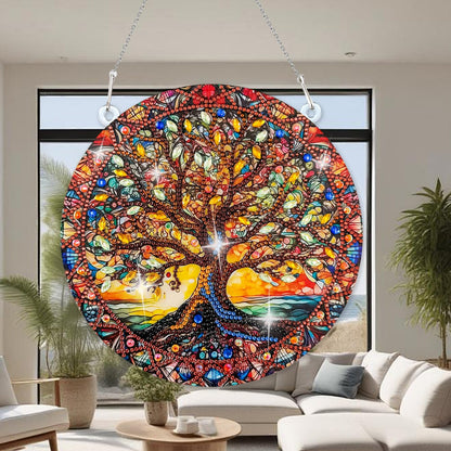 Diamond Art Hanging Kit for Adult, Painting Hanging Ornament Kit, Special Shaped Rhinestone,DIY Acrylic 5D Diamond Art Window Pendants Home Garden Wall Kits Hanging,Double Sided (Lifetree)