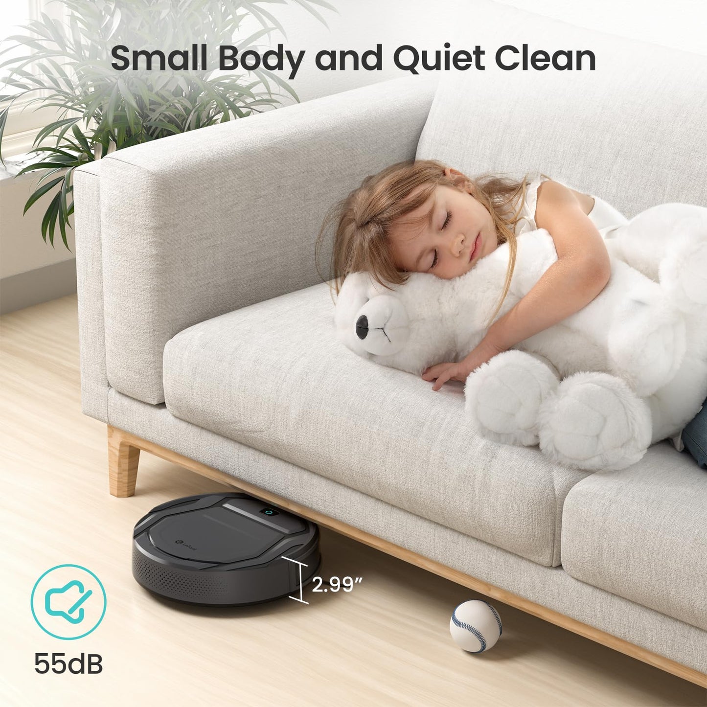 Lefant M210P Robot Vacuum Cleaner, Super Thin, Powerful Suction, Quiet, Self-Charging, Ideal for Pet Owners, Cleans Hard Floors to Medium-Pile Carpets, 120 Mins Runtime, APP/WiFi/Alexa Control, Gray