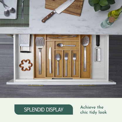 RUBOXA Expandable Bamboo Drawer Organizer, Modern Silverware Tray for Kitchen Utensils, Cutlery, Office Supplies,