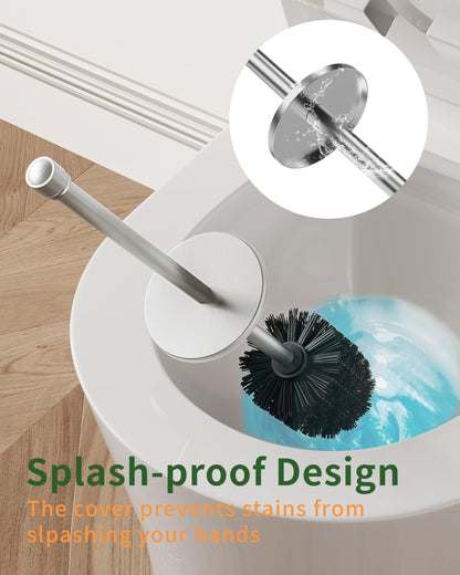 WZKALY Toilet Brush and Holder Set, Toilet Bowl Brush for Bathroom with Long Handle, Stainless Steel Toilet Cleaner Brush with Durable Scrubbing Bristles,Splash-Proof (Brushed Nickel)