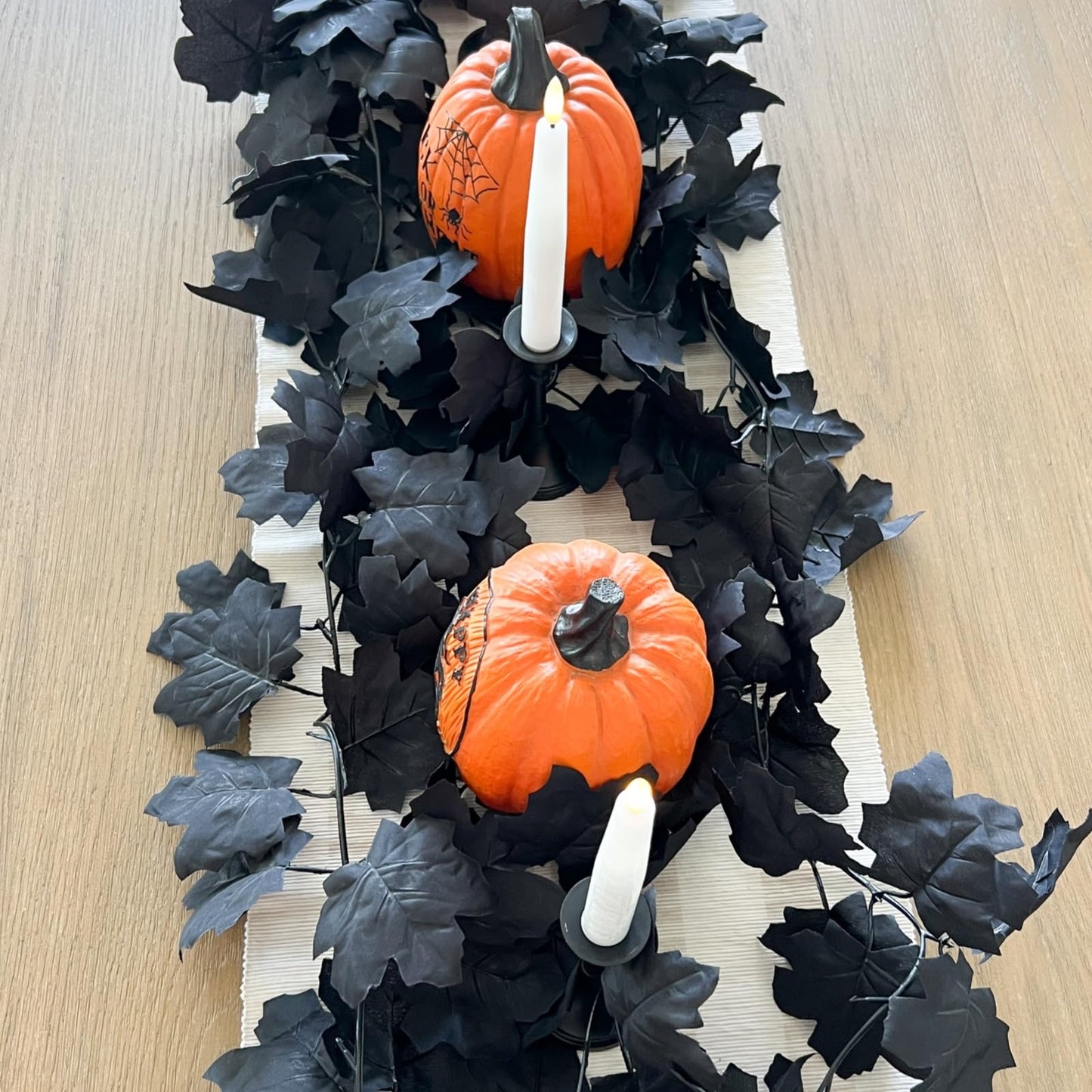 CQURE 8 Pack Black Fall Leaf Garland,Total 35.4Ft Halloween Garland Hanging Vines Artificial Fall Maple Leaves Thanksgiving Decor for Home Wedding Fireplace Christmas