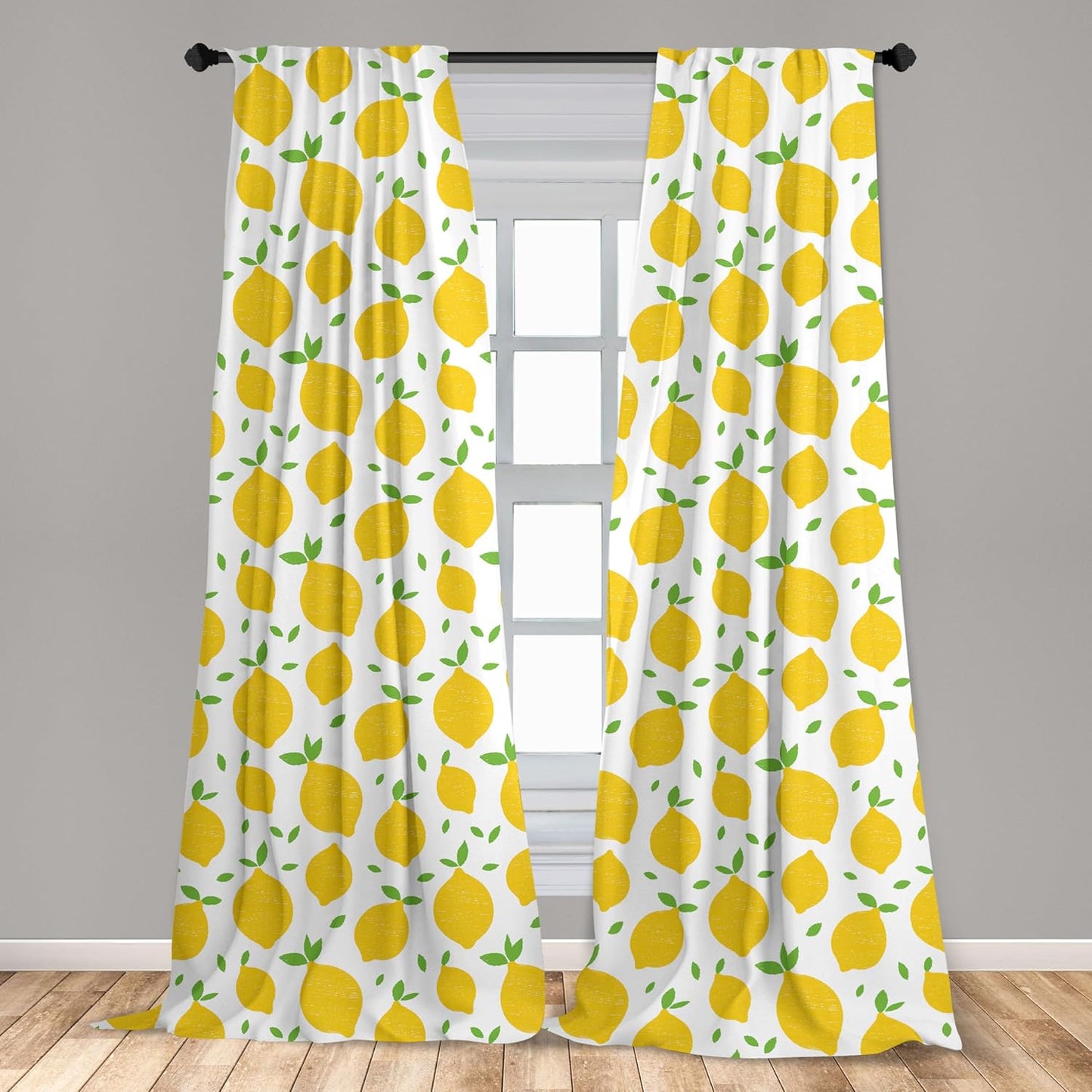 Ambesonne Lemons Window Curtains, Modern Summer Citrus Fruits Illustration, 2-Panel Set, 28" x 84", Lime Green