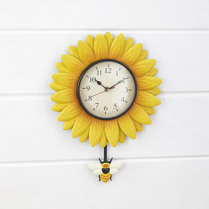 Wall Hanging Flower Clock with Analog Number Face, Sunflower Design