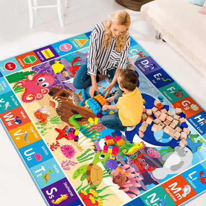 59X39.4 INCH) Baby Play Mat for Floor, ABC Kids Play Mat, Sea Animals Kids Rugs for Girls and Boys Playroom, Foldable