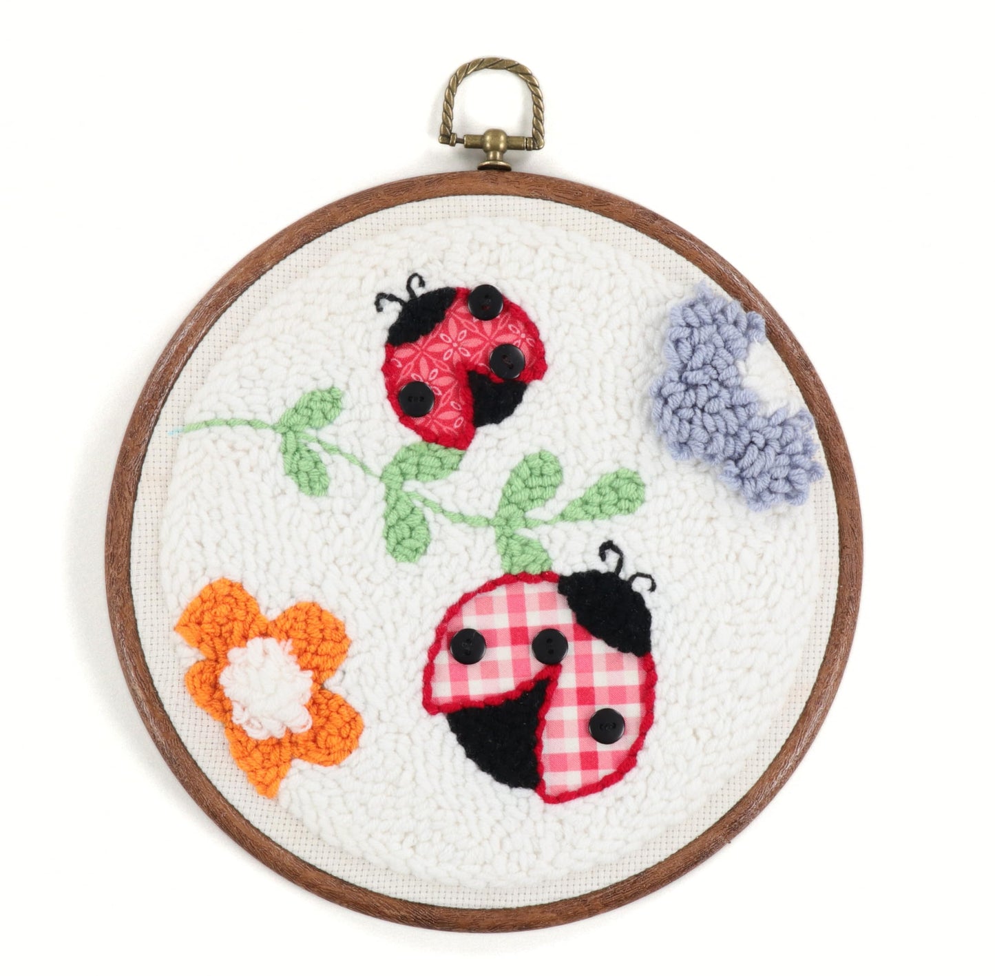 Kimberbell Punch Needle Kit – Bugs & Blooms - Complete DIY Embroidery Kit with Tool, Monks Cloth, Yarn, Appliqué Fabric & Frame – Ladybug & Floral Punch Needle Design for Handmade Gifts & Décor
