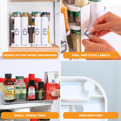 Cabinet Caddy SNAP! Spice Rack Organizer for Cabinet - Slide & Rotate Seasoning Organizer - 3 Snap-In Adjustable Shelves for 5 Tier of Storage - Magnetic Modular Design - 8.9”H x 6.1”W x 10.8”D