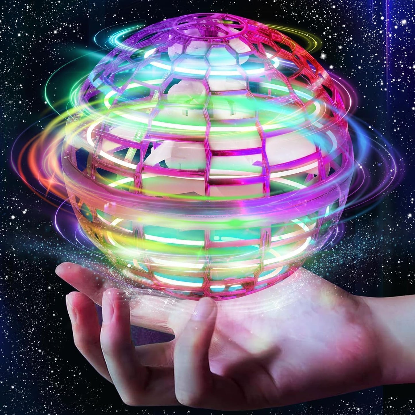 Unyfu 2025 Flying Orb Ball Toy, Galaxy Boomerang Hover Ball Led Lights Mini Drone Globe Hand Controlled Flying Ball Toys Cool Toys Gift for 6 7 8 9 10+ YearOld Boys Girls Teens Outdoor Toys(Purple)