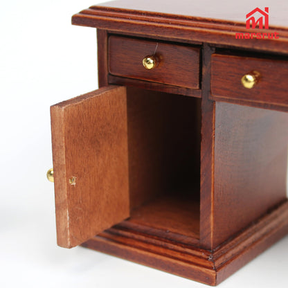 1/12 Scale Wooden Dollhouse Desk and Chair Set, Miniature Office Furniture, Computer Table Accessory, Retro Writing Simulation Doll House Accessories for Photo Props Scene