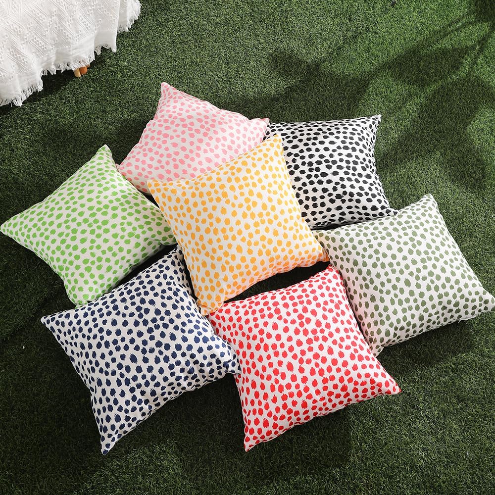 Outdoor Pillow Covers 18x18, Set of 2 Blue Polka Dot Waterproof Decorative Pillow Cases for Summer Outdoor Sofa Bed