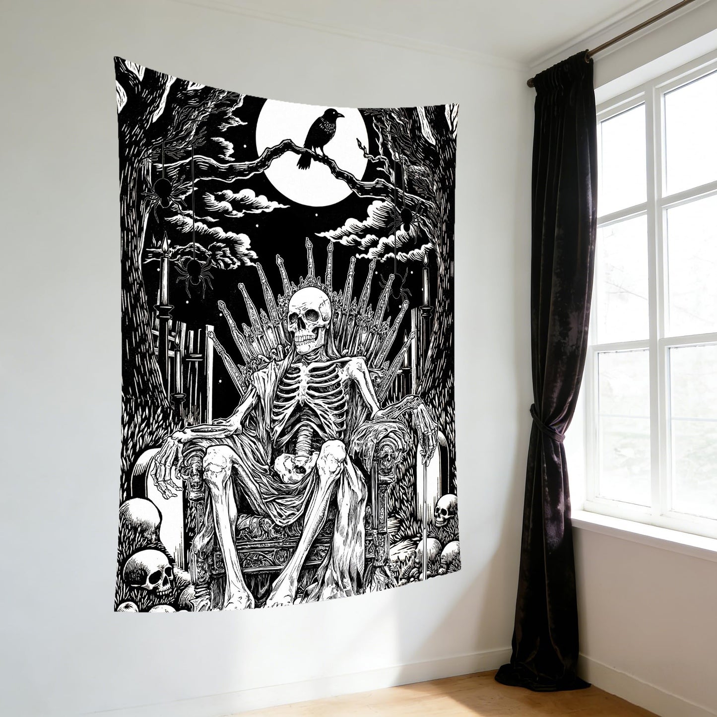SHRAPHY Skeleton Black and White Tapestry,Grim Reaper,60X80inches