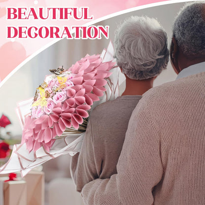 Marspark Graduation Money Bouquet Flower Kit Gift Included 20 Sheet Flower Wrapping Paper 36 Fake Flowers 100 Bamboo Skewer Floral Foam Block for Mother's Day Anniversary Wedding(Pink,Classic)