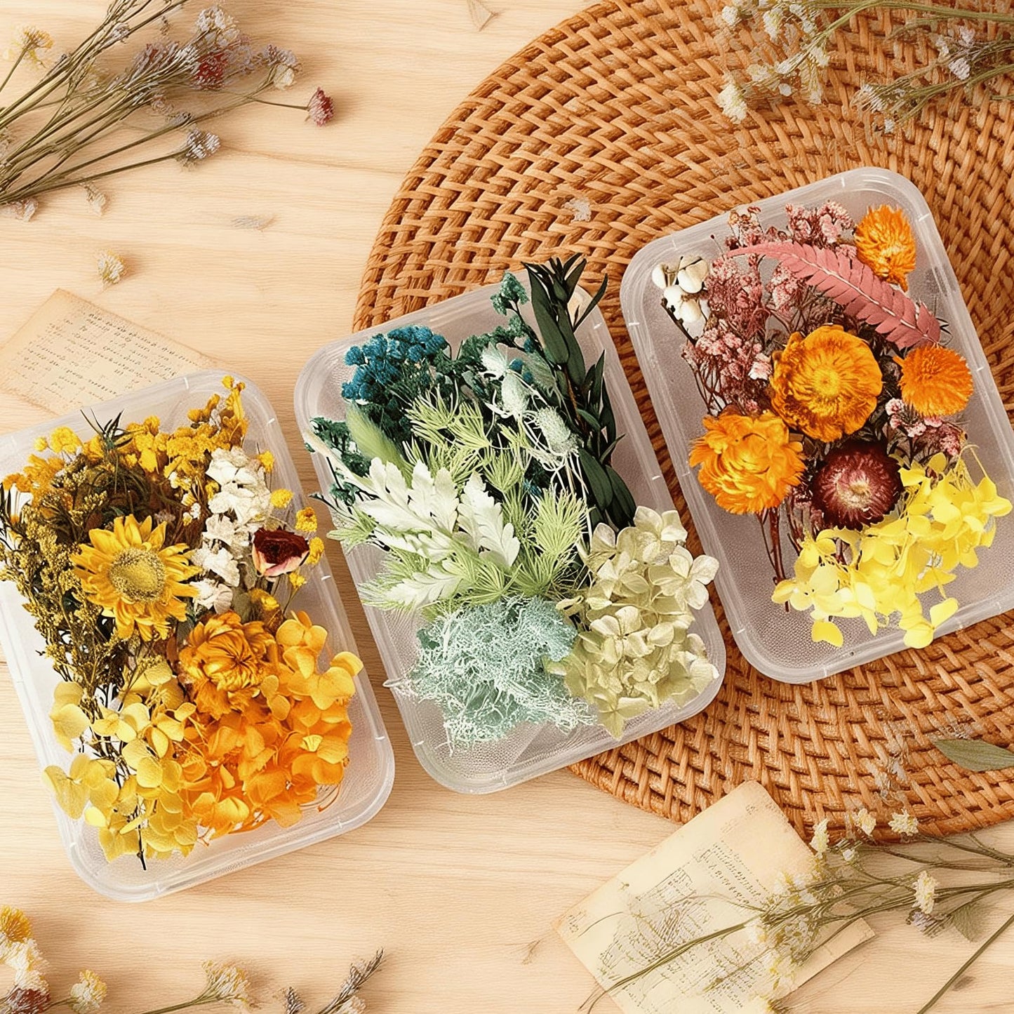 QinXunTa 2PCS Dried Flowers Kit, Natural Dried Flowers Kit for DIY Crafts, Scrapbook, Card Making (Style18_24_27)