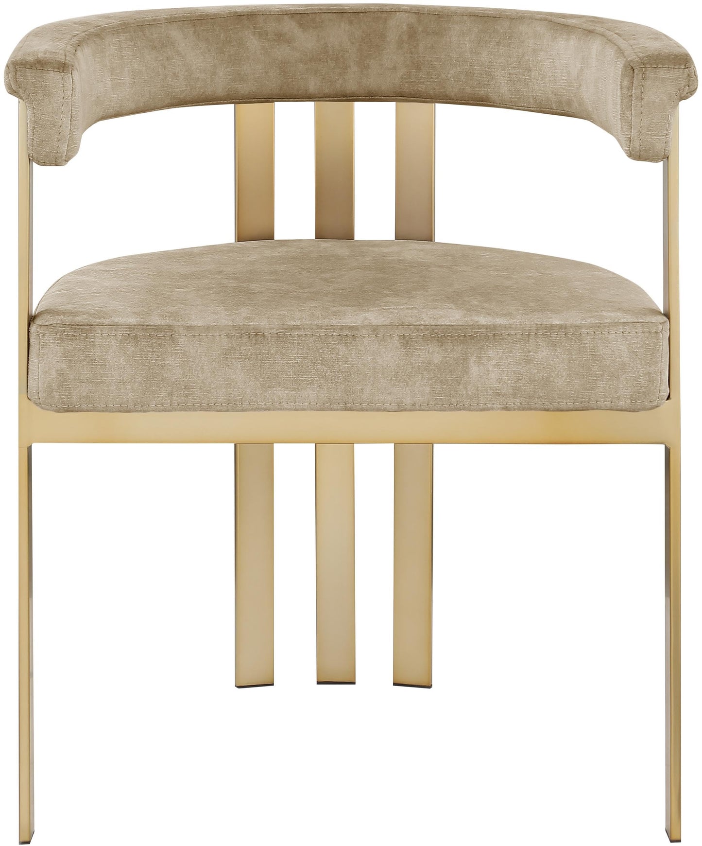 Meridian Furniture 595Beige-C Marcello Collection Modern | Contemporary Velvet Upholstered Dining Chair with Brushed Brass Iron Frame, 23.5" W x 21.75" D x 27.75" H, Beige, Set of 2
