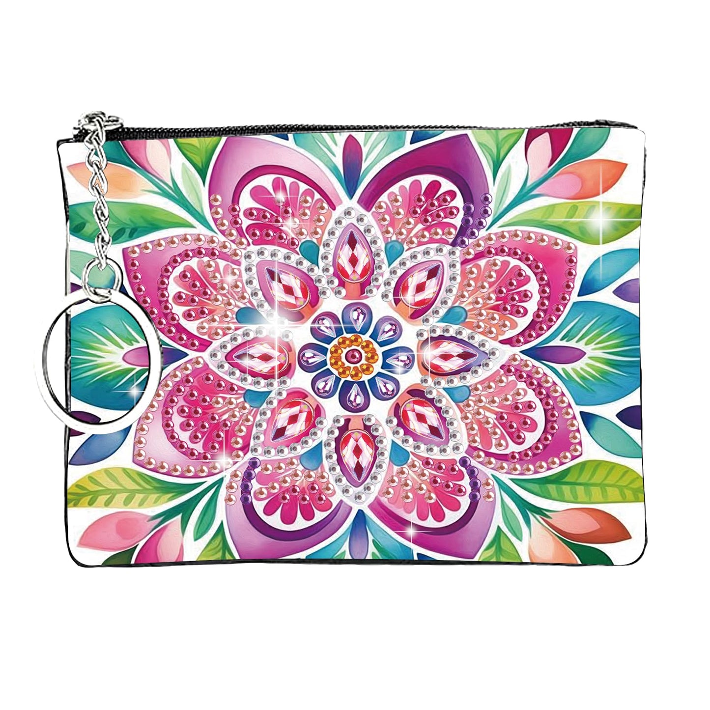 JZHYOAN Flower Diamond Painting Coin Purse for Women Mandala Gem Art Coin Pouch Mini Storage Bag for Cards Keys Lipsticks DIY Diamond Art Purses and Wallets Handbags Wallet Keychain with Zipper Craft