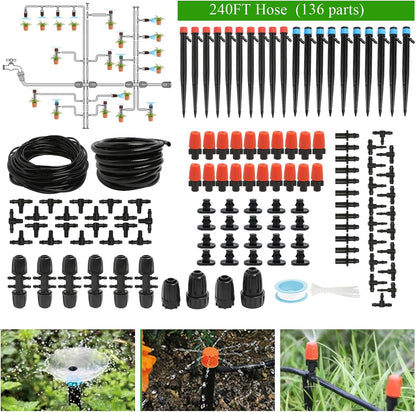Maotong Drip Irrigation System Kit - Automatic Garden Watering for Greenhouse & Lawn | 240FT with 1/2" Hose & Accessories