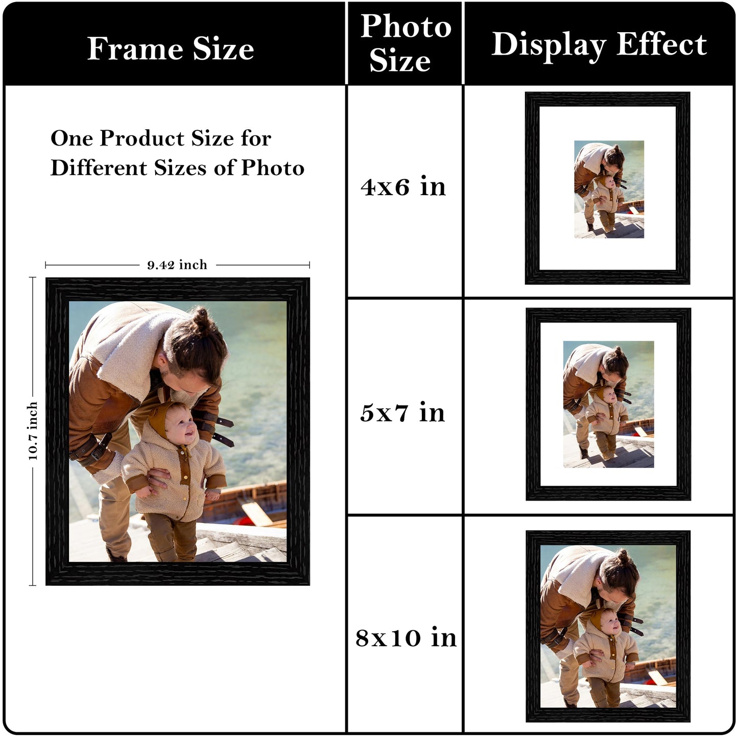 eletecpro 8x10 Floating Picture Frames with Double Real Glass Cover, Floating Display 5x7, 4x6 or Smaller Photos and Artwork, Vertical or Horizontal Wall Mount, Home Decor, Black, 2 Pack