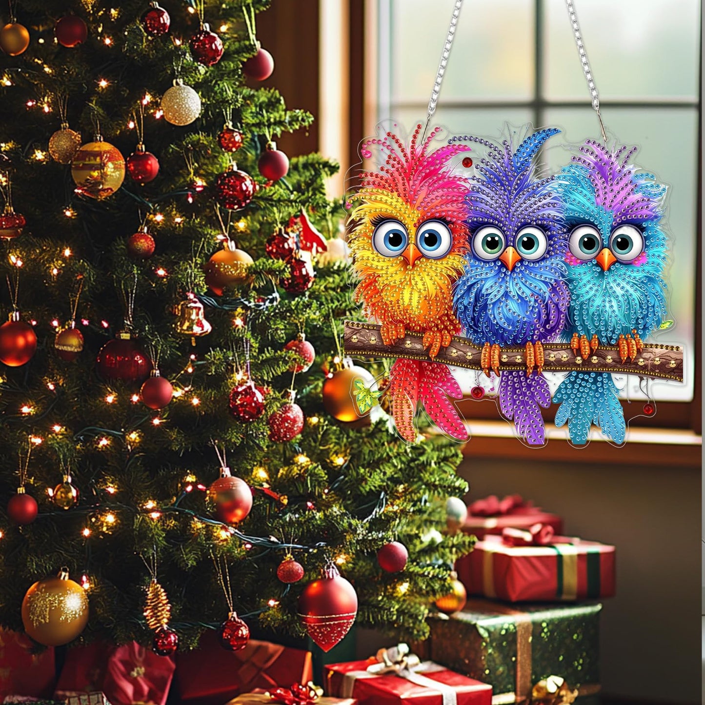 SENQAO Bird Diamond Art Hanging Kits for Adults Kids, Double Sided DIY Acrylic Diamond Art Painting Window Pendants Home Garden Wall Hanging Kits Hanging Ornament