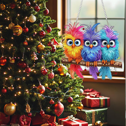 SENQAO Bird Diamond Art Hanging Kits for Adults Kids, Double Sided DIY Acrylic Diamond Art Painting Window Pendants Home Garden Wall Hanging Kits Hanging Ornament