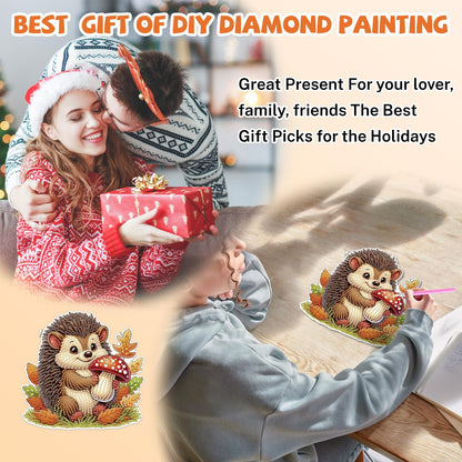 Bowetile Fall Diamond Art Hanging Kits for Adults, Hedgehog Diamond Art Suncatchers, 5D Special Shape Autumn Diamond Painting Pendant Window Ornament Gifts for Home Door Wall Decor