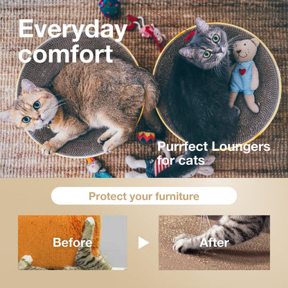 Necoichi Cat Scratcher Bowl for Indoor Cats - Cat Scratching Lounger with Reversible Usability and Extra Comfort for Lounge, Cardboard Bed Couch / (XL, Oak)