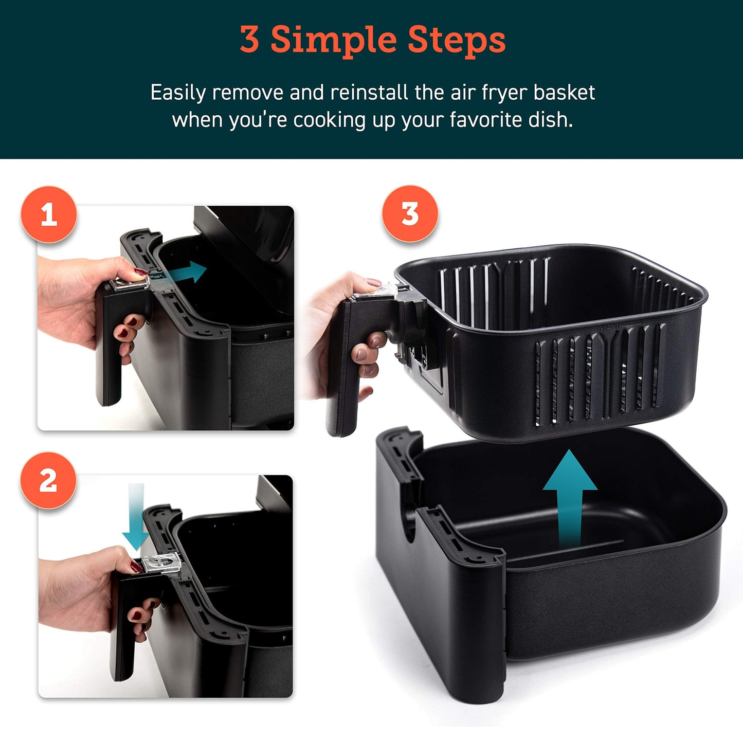 COSORI Air Fryer Accessories, Replacement 5.8QT Original Basket For COSORI CP358-AF, CS358-AF Air Fryers, Non-Stick, Dishwasher-Safe, CAF-P582B
