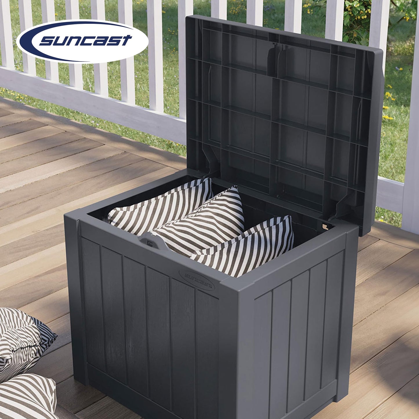 Suncast 4 Pack Small Deck Box Storage w/Bench Seat for Indoor & Outdoor Use, 22 Gal., Cyberspace