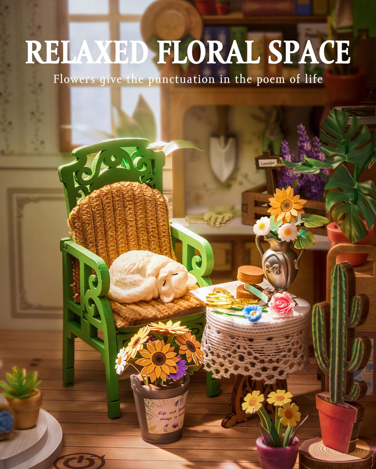Rolife DIY Book Nook Kit Secret Bloomy Nook, Secret Garden Floral Theme 3D Wooden Puzzle, Plant & Flower Decor for Bookshelf, Creative Gift for Plant Lovers
