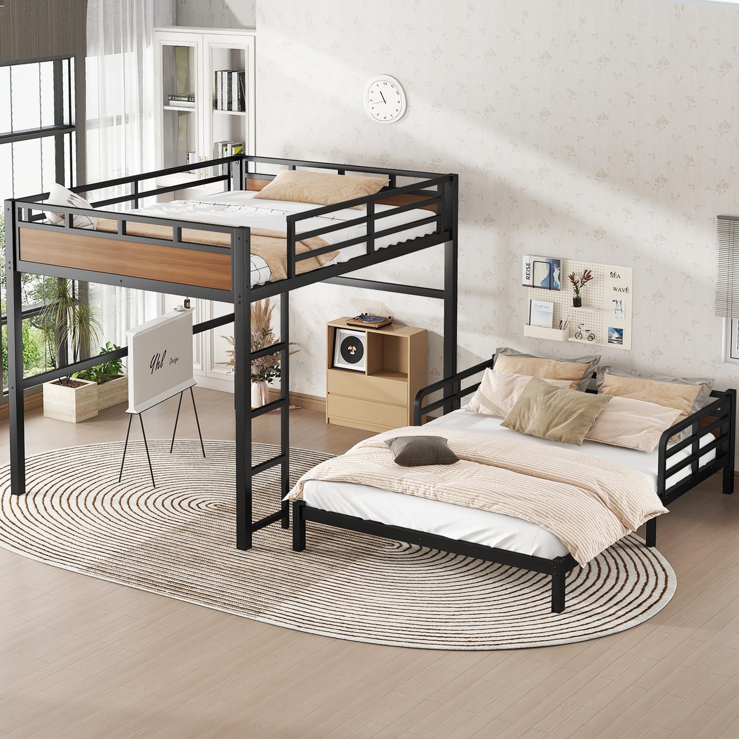Bellemave Queen Over Queen Bunk Bed with Headboard and Full Length Guardrail, Separable Bunk Bed Queen Size, Heavy Duty Bunk Beds Can Turns Into Loft Bed and Platform Bed, Walnut