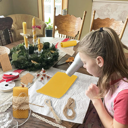 MOSROAD Beeswax Sheets for Candle Making, 30Pcs DIY Beeswax Candles Rolling Kit for Kids & Adults, Natural Honeycomb Sheets (8 x 8 Inch) with Cotton Wick, Bee Ornaments, Lace Ribbon and Hemp Rope