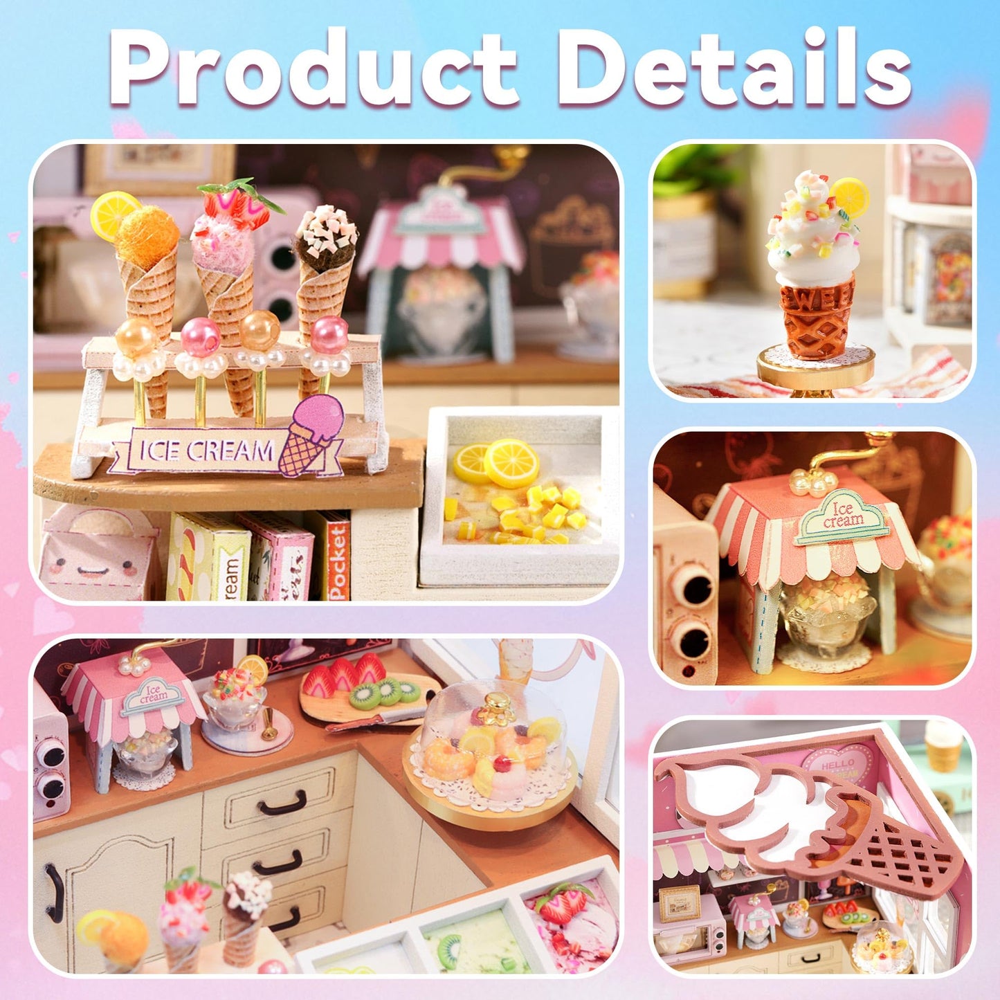 Flever DIY Miniature House Kit, Tiny Home Kit with LED Light, Mini House Build Craft Kits for Adults and Teens, Home Decor Creative Gift for Family/Friends (Happiness ice Cream Shop)