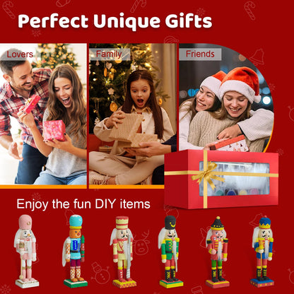 CUKBLESS 72 PCS Christmas Wooden Nutcracker to Paint Kit,24-Pack of 5 Inch Unpainted Nutcracker Figures with Beards,Hair,Brushes & Paint for DIY Craft Ornaments