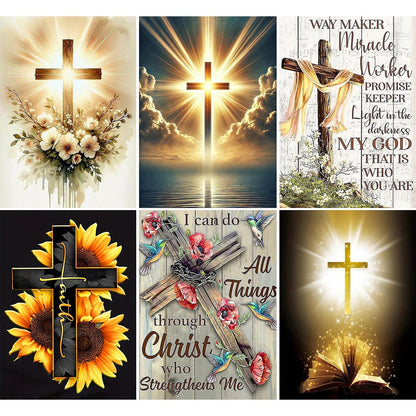 6 Pack Cross Diamond Art Kits for Adults - Inspirational 5D Diamond Painting Kits for Adults Beginners, Jesus Christ DIY Full Drill Round Rhinestone Gem Art Crafts Paintings for Home Wall Decor 12x16