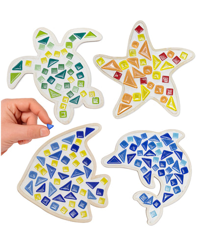 Little Jupiter DIY Mosaic Kit - Builds 4 Different Sea Mosaic Art Pieces - The Perfect Arts and Crafts for Girls and Boys Ages 8-12 - Kids Art Set Activity for Birthdays, Christmas, Holidays, & More