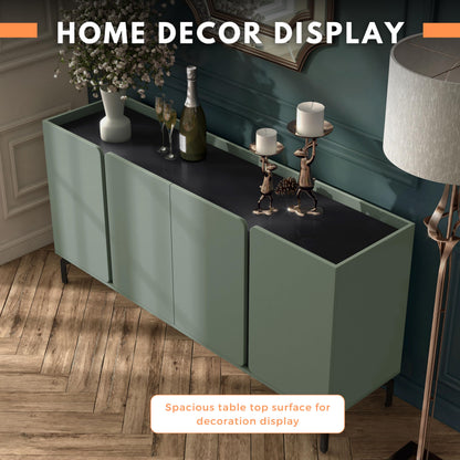 24/7 Shop at Home Elwin 60" Modern Sideboard Buffet, Storage Cabinet with Doors and Adjustable Shelves for Dining, Living Room, Kitchen, Entryway, Office, Sage Green & Black