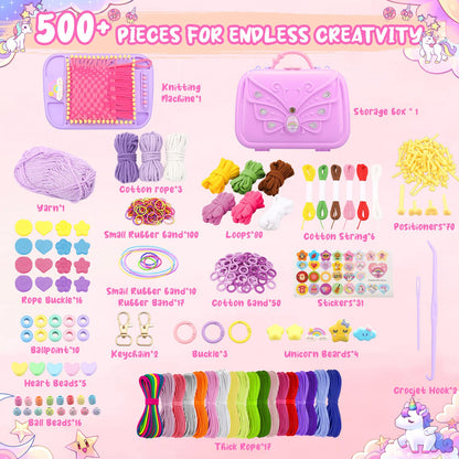 Friendship Bracelet Making Kit & DIY Weaving Loom, 500+ Colorful Ropes, Bands & Beads, Creative Arts and Crafts Gift for Girls Ages 6–12, Ideal Christmas Gifts for Girls Ages 5 6 7 8-12 Pink