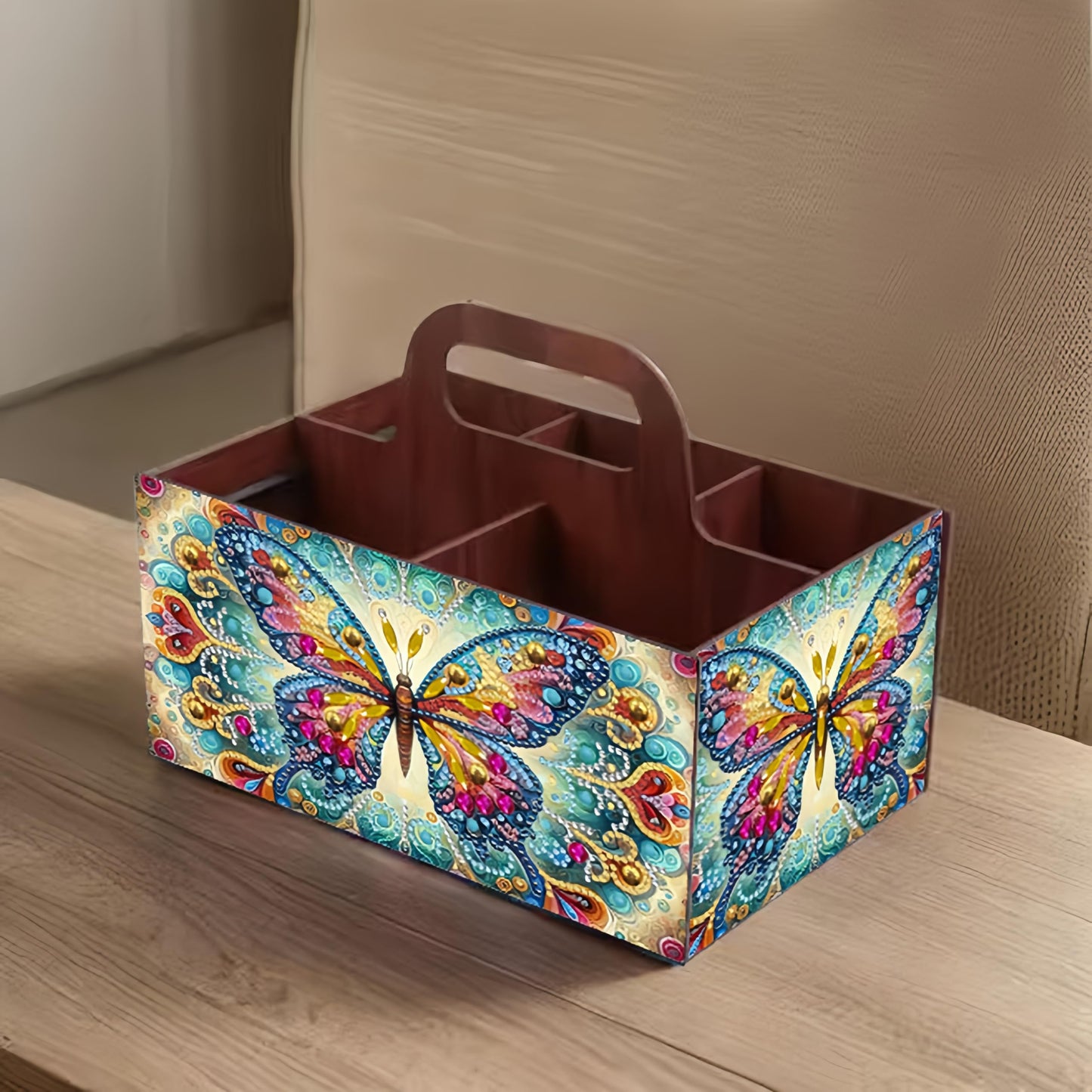 LSQFS DIY Diamond Painting Storage Box, Wooden Multi-Grid Organizer with Handle, Portable Desktop Caddy for Art Kits, Craft Tools, Makeup Brushes, Stationery Home Office