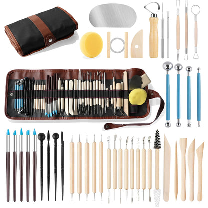 CeeVian Clay Tool Kit 43 PCS Pottery Tools Pottery Tools for Sculpting Pottery Carving Tools for DIY Handcraft Modeling Clay Carving Tools Set for Beginners and Professional Art Crafts