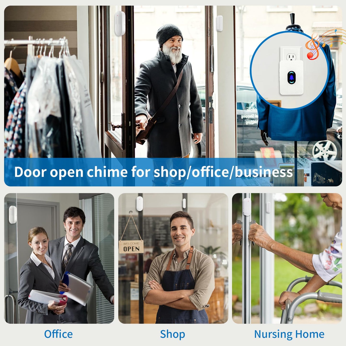 Daytech Wireless Door Chime, Door Dinger for Business Entry/Store/Home/Office, Door Alarms When Opened with 800 Ft Range,20 Chimes 5 Adjustable Volume 2 Sensors + 2 Receivers