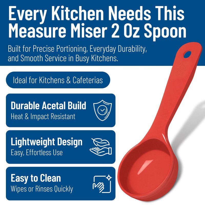 Carlisle FoodService Products Measure Miser Solid Measuring Spoon with Short Handle, 2 Ounces, Red (Pack of 12)
