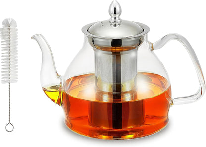40oz Glass Teapot with Removable Stainless Steel Infuser for Blooming Tea & Loose Leaf Tea, Gift Box